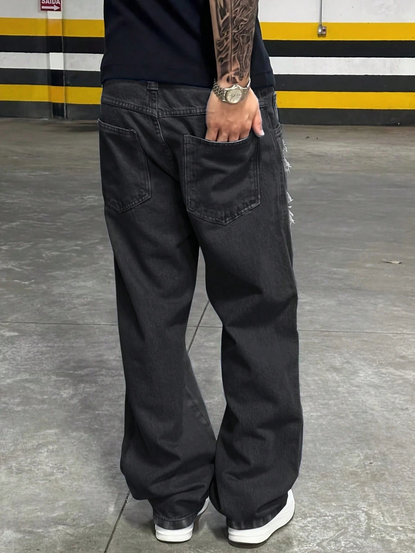 Denim Denim Sólidos de Cor Bordados com Estampa Cruzada de Rua, Estilo Casual de Rua Solto, Personalizado, Jovem, Esportivo, Faculdade, Reto, Todas as Estações, Estilo Gótico Grunge Y2K Masculino
