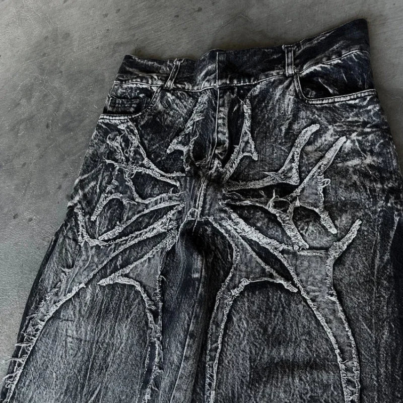 Gótico retro oversized streetwear baggy y2k phantom jeans aranha