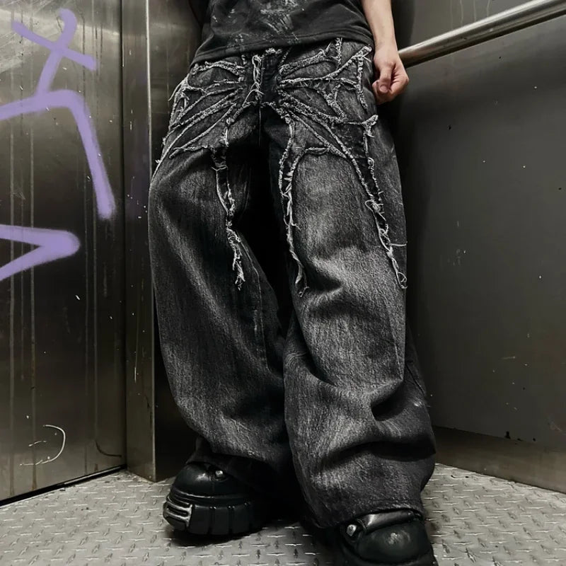 Gótico retro oversized streetwear baggy y2k phantom jeans aranha