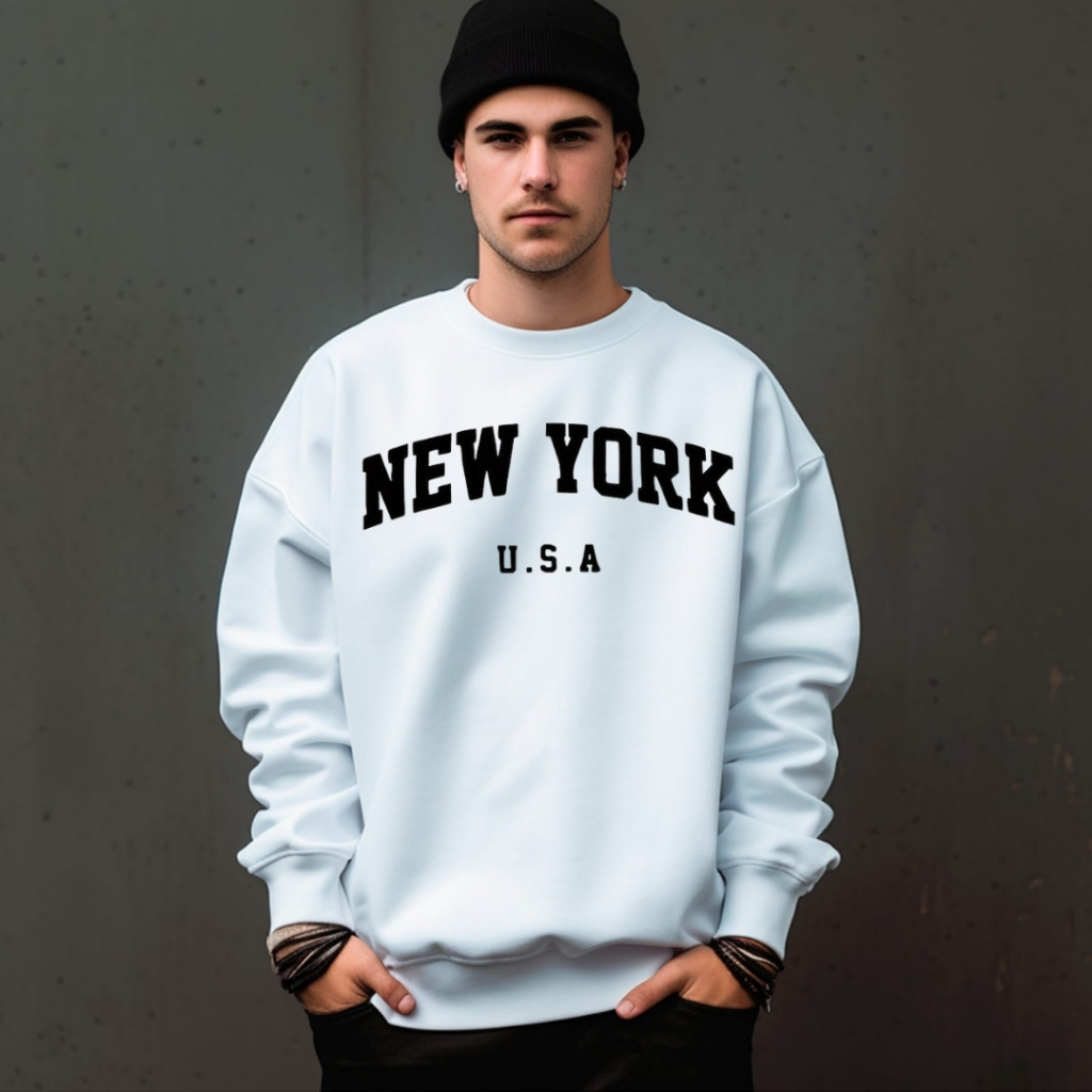 Moletom New York Gola Redonda Liso Sem Capuz